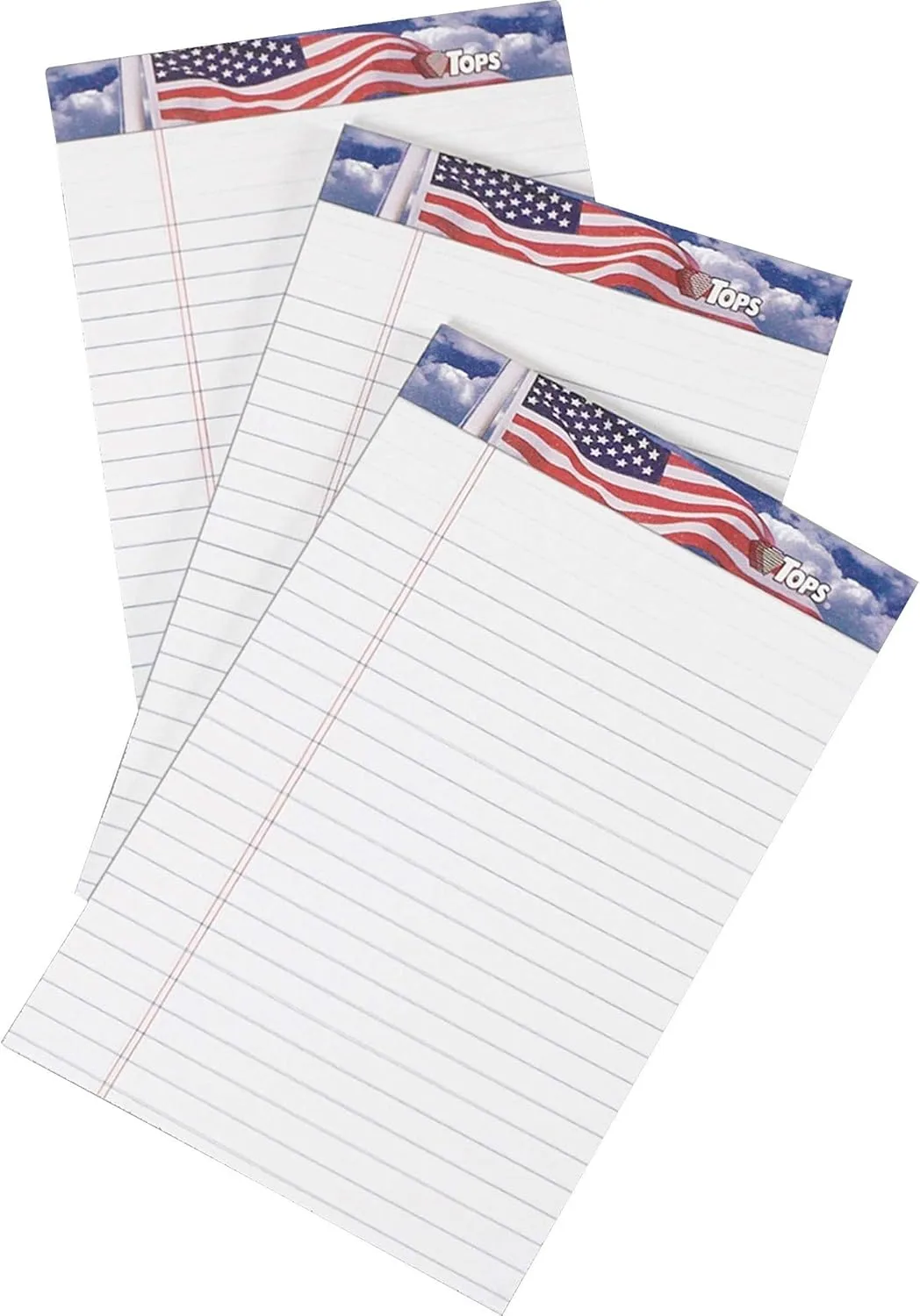 TOPS American Pride Jr. Legal Writing Tablet, 5 x 8 in, 50 Sheets, 3-Pack