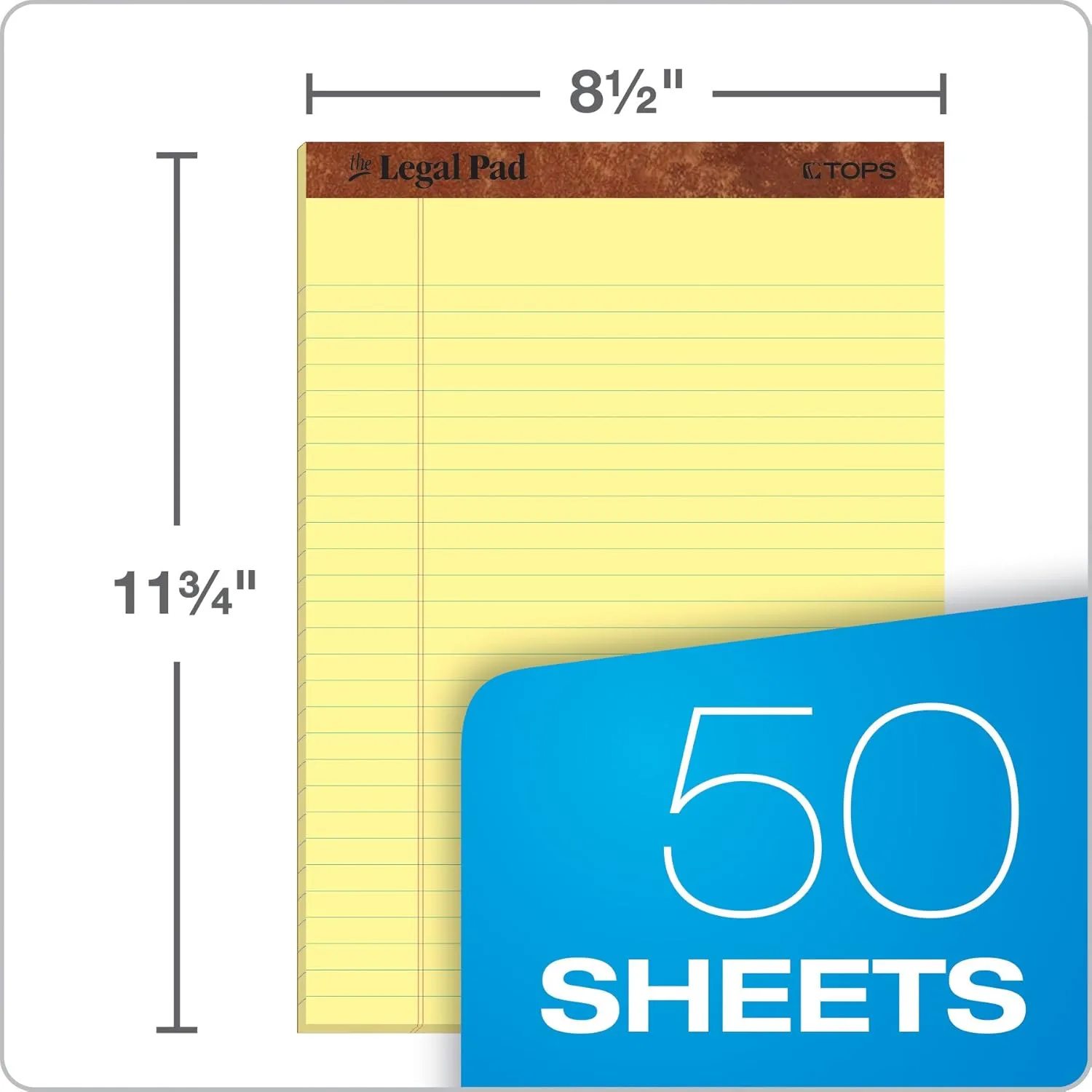 TOPS Legal Pads 8.5 x 11.75, 12 Pack, Wide Ruled Canary, 50 Sheets (7532)