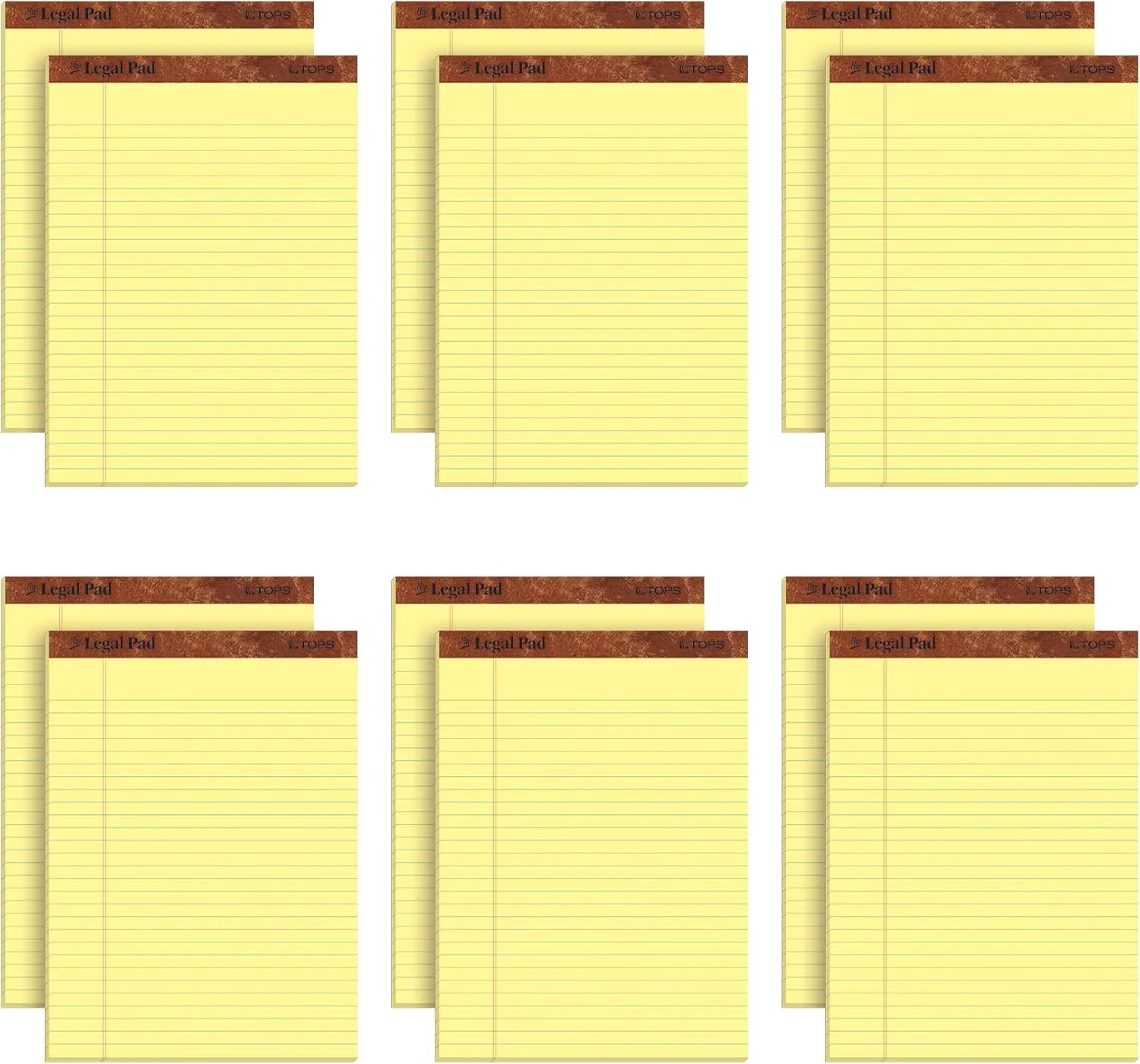 TOPS Legal Pads 8.5 x 11.75, 12 Pack, Wide Ruled Canary, 50 Sheets (7532)