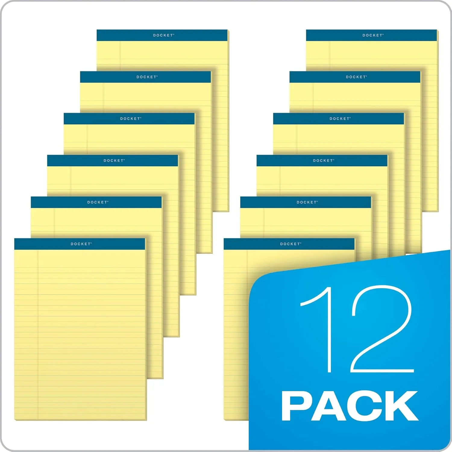 TOPS Docket Writing Pads, 8-1/2" x 11-3/4", Legal Rule, Canary Paper, 50 Sheets, 12 Pack (63400)