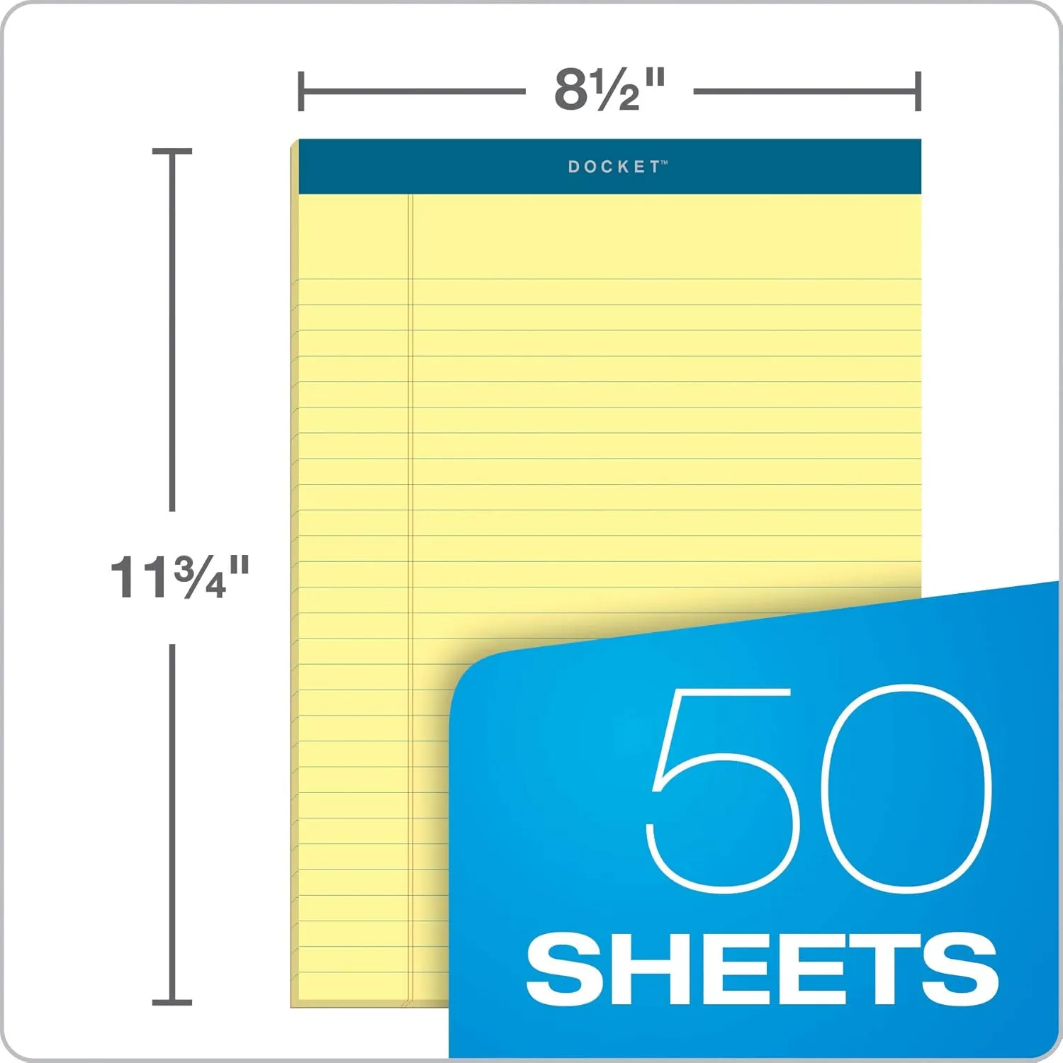 TOPS Docket Writing Pads, 8-1/2" x 11-3/4", Legal Rule, Canary Paper, 50 Sheets, 12 Pack (63400)