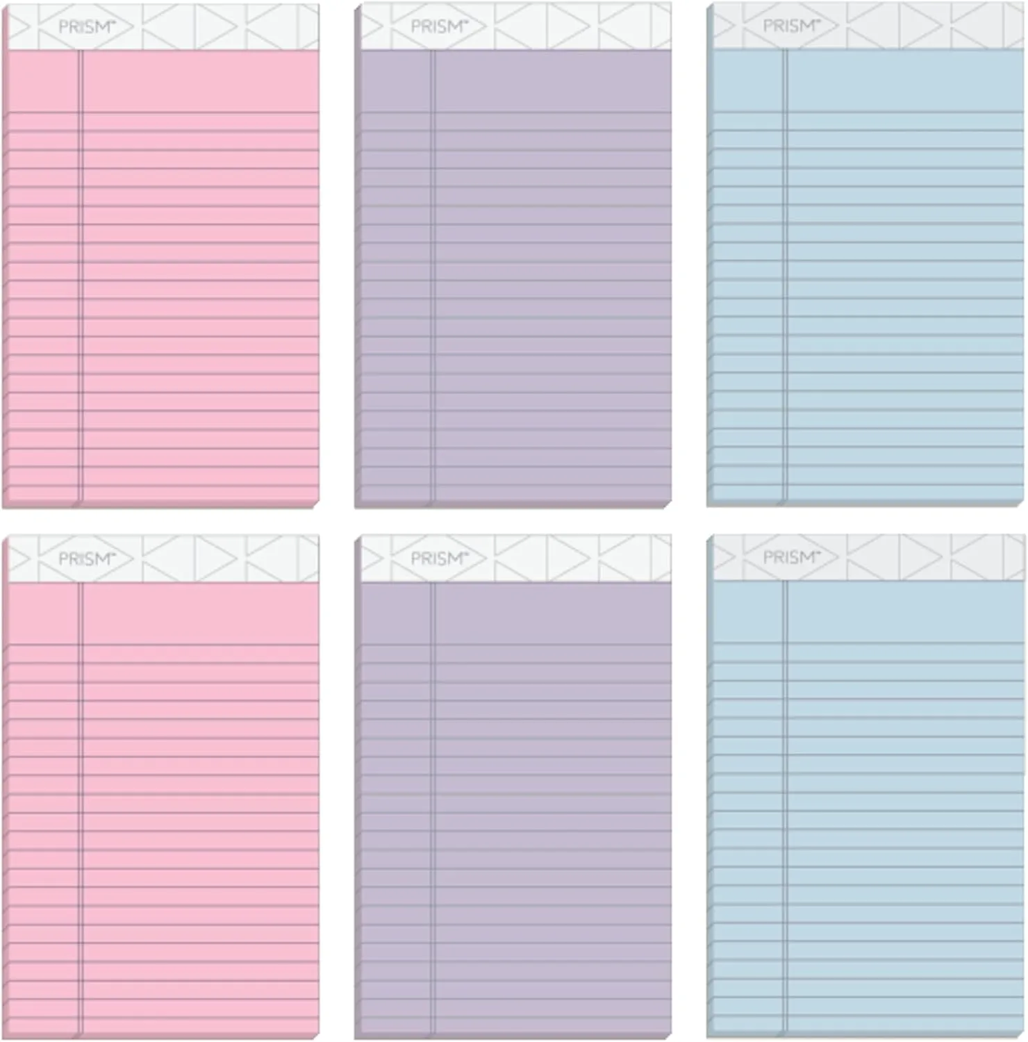 TOPS Prism 5 x 8 Legal Pads, 6-Pack, Narrow Ruled, Assorted Pastel (2 Pink/2 Blue/2 Purple), 50 Sheets