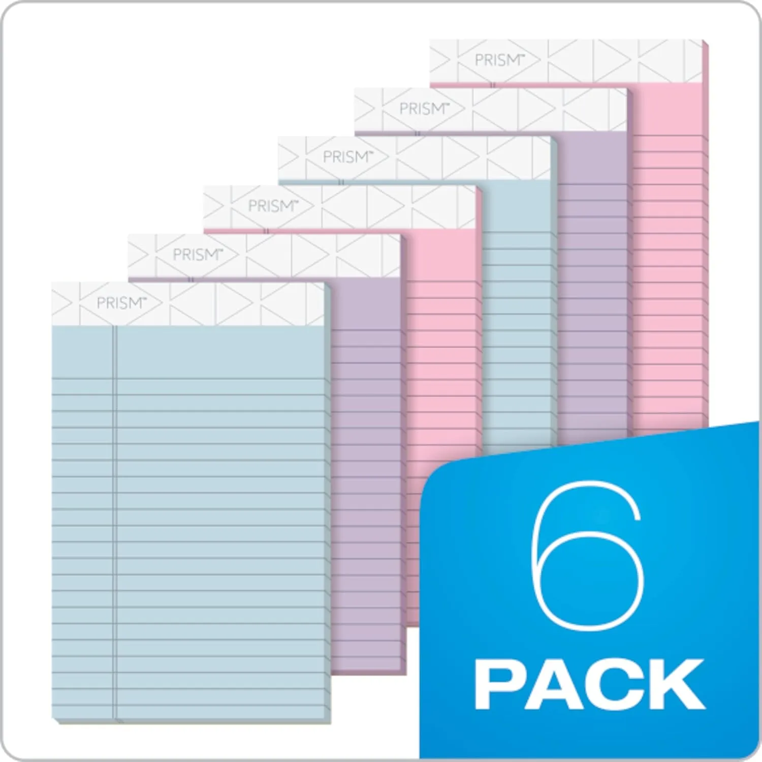 TOPS Prism 5 x 8 Legal Pads, 6-Pack, Narrow Ruled, Assorted Pastel (2 Pink/2 Blue/2 Purple), 50 Sheets