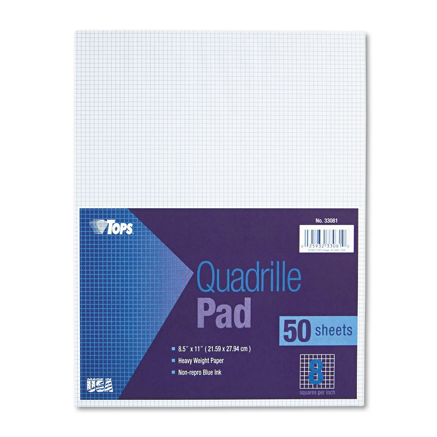 TOPS Quadrille Pads - 8.5 x 11 - 8 sq/in - 50 Sheets