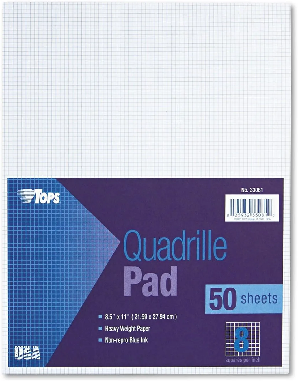 TOPS Quadrille Pads - 8.5 x 11 - 8 sq/in - 50 Sheets