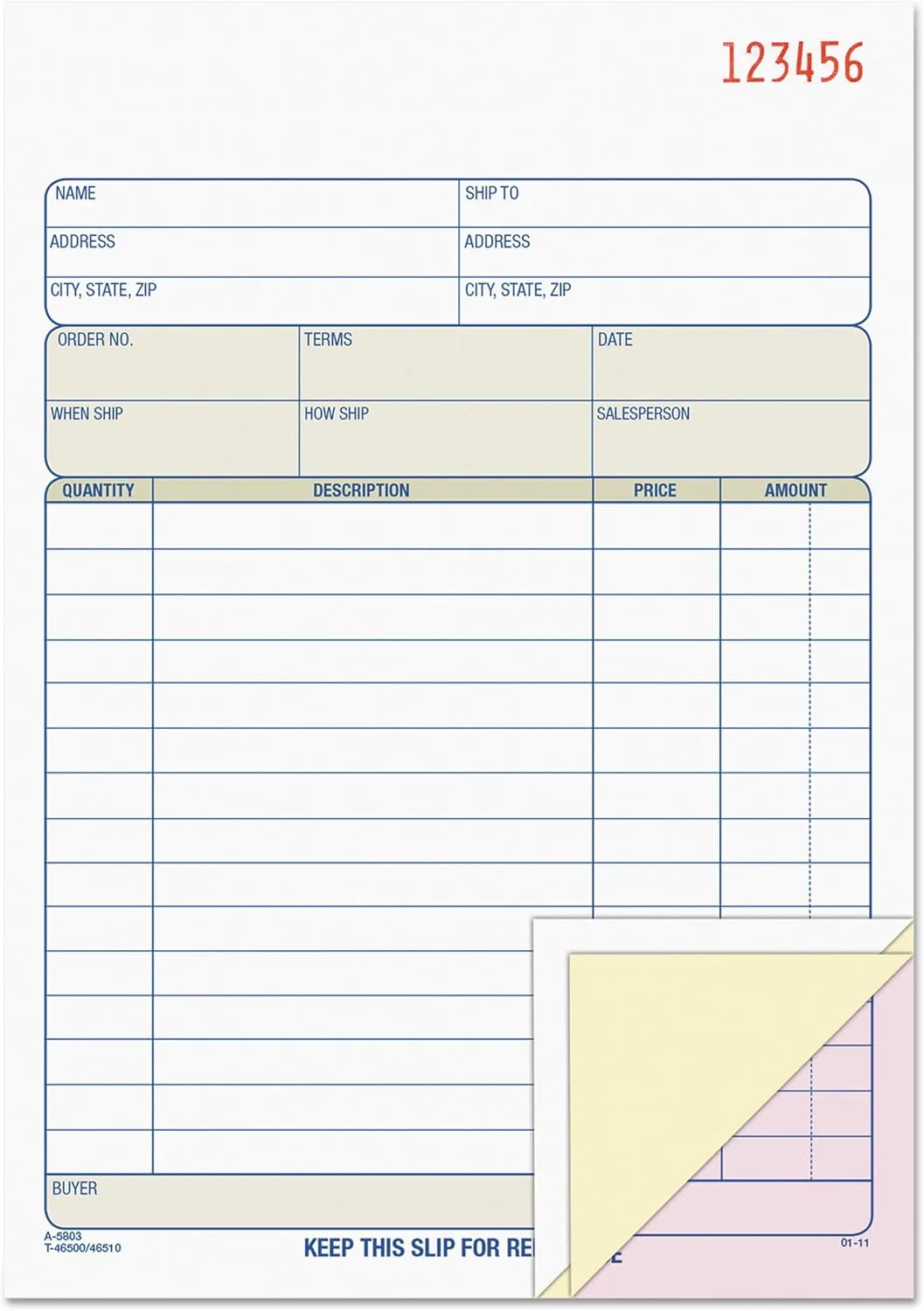 TOPS Sales Order Book, 3-Part, Carbonless, White/Canary/Pink, 5-9/16 x 7-15/16 Inches, 50 Sets per Book (46510)