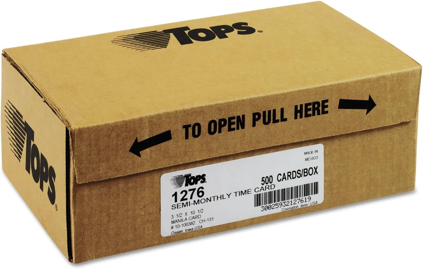 TOPS Time Cards, Semi-Monthly, 2-Sided, 3-1/2" x 10-1/2", Manila, Green/Red Print, 500-Count (1276)