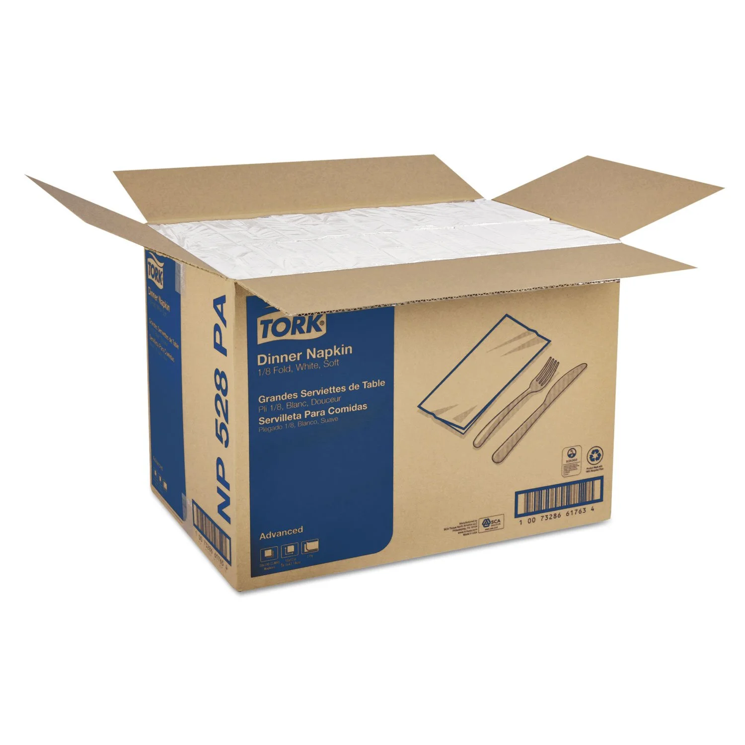 Tork NP528PA Advanced Dinner Napkins, 2-Ply, 15-Inch x 17-Inch, 1/8 Fold, White, 100/PK, 28 PK/CT (TRKNP528PA)