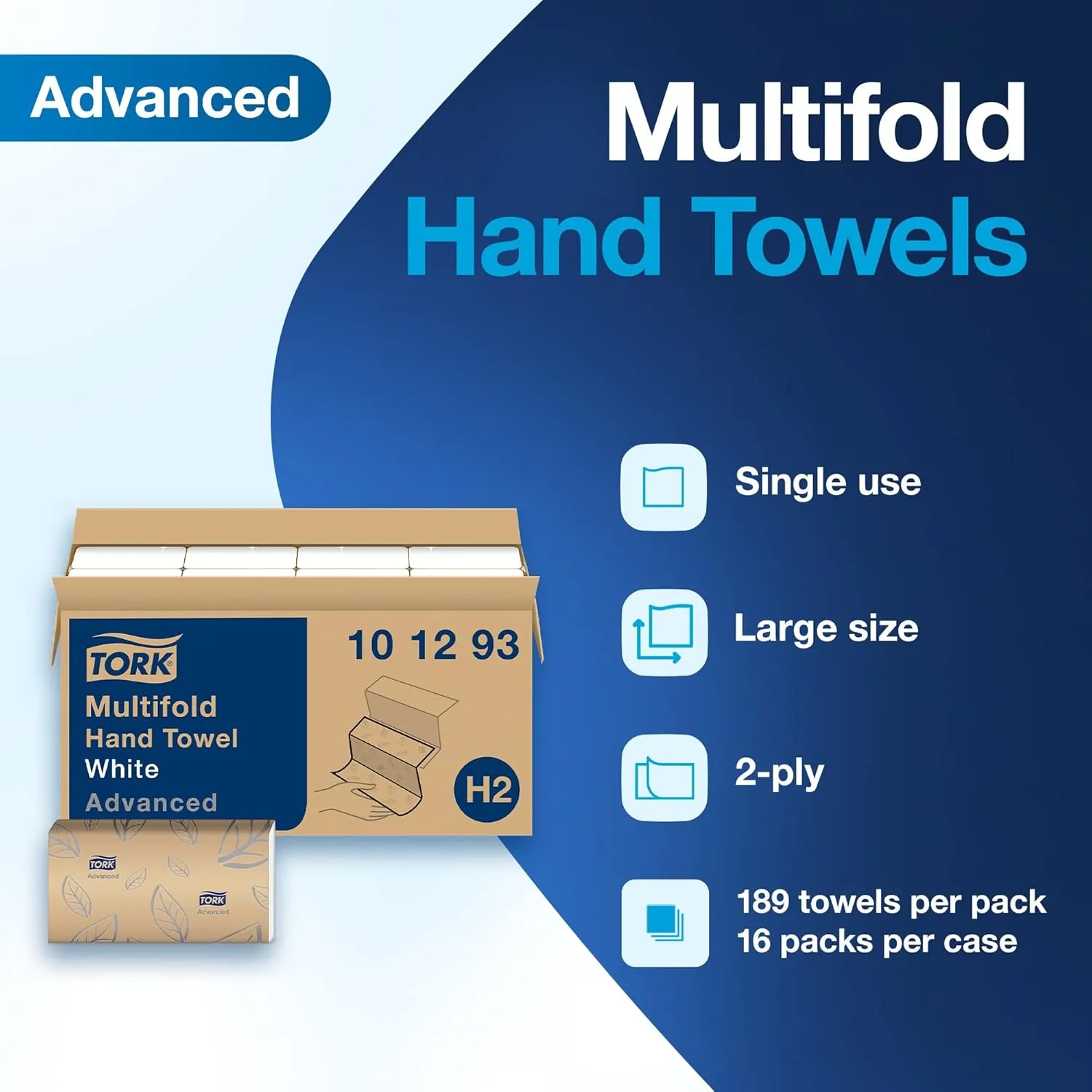 Tork Xpress Soft Multifold Hand Towel White with Grey Leaf Print, Absorbent, 189 Towels Per Pack, 16 Packs