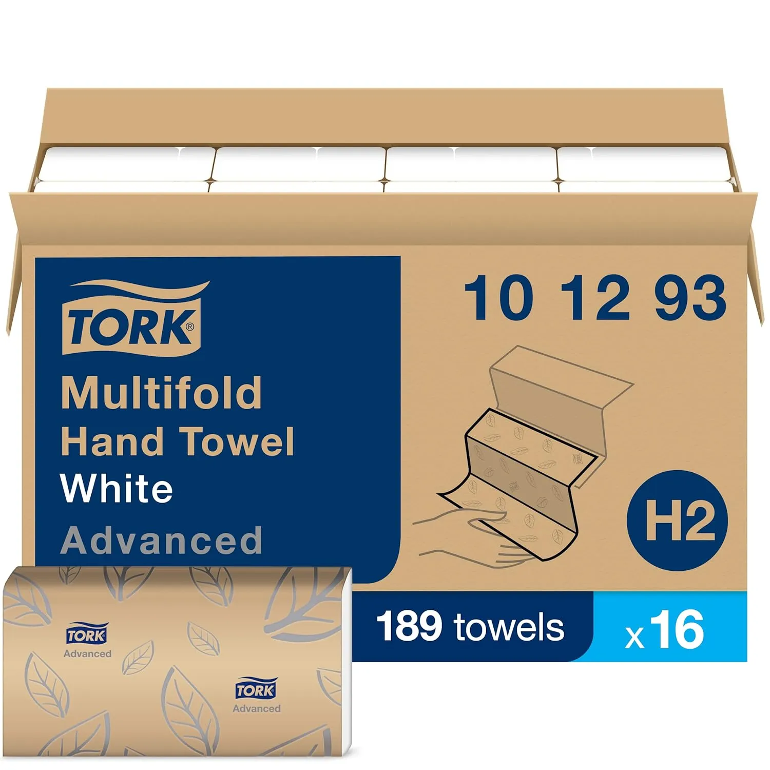 Tork Xpress Soft Multifold Hand Towel White with Grey Leaf Print, Absorbent, 189 Towels Per Pack, 16 Packs