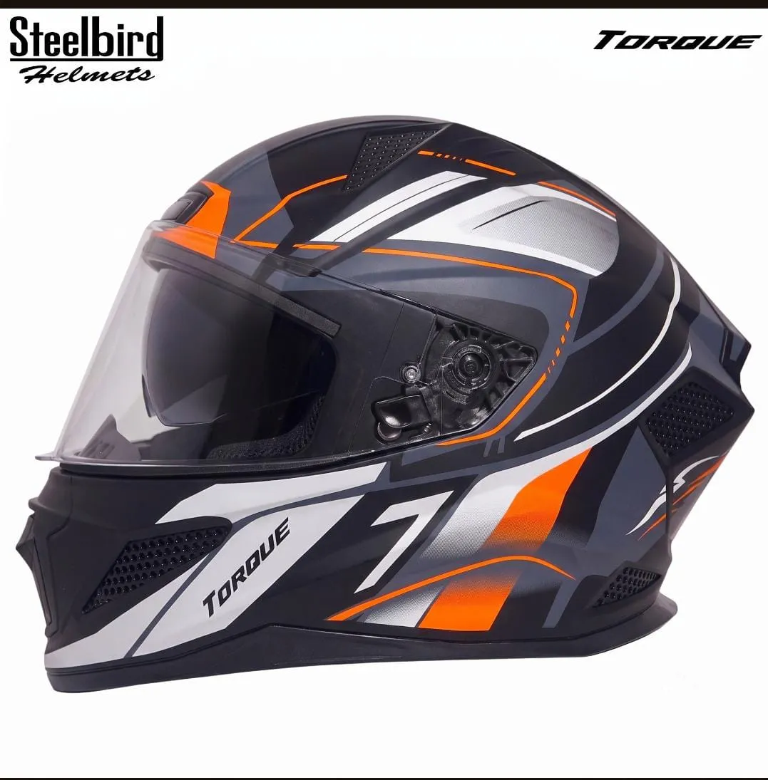 STEELBIRD SBH-25 SHARP ISS GLOSSY TORQUE BLACK/ORANGE WHITE C/V 600 MM STEELBIRD SBH-25 SHARP ISS GLOSSY TORQUE BLACK/ORANGE WHITE C/V 600 MM