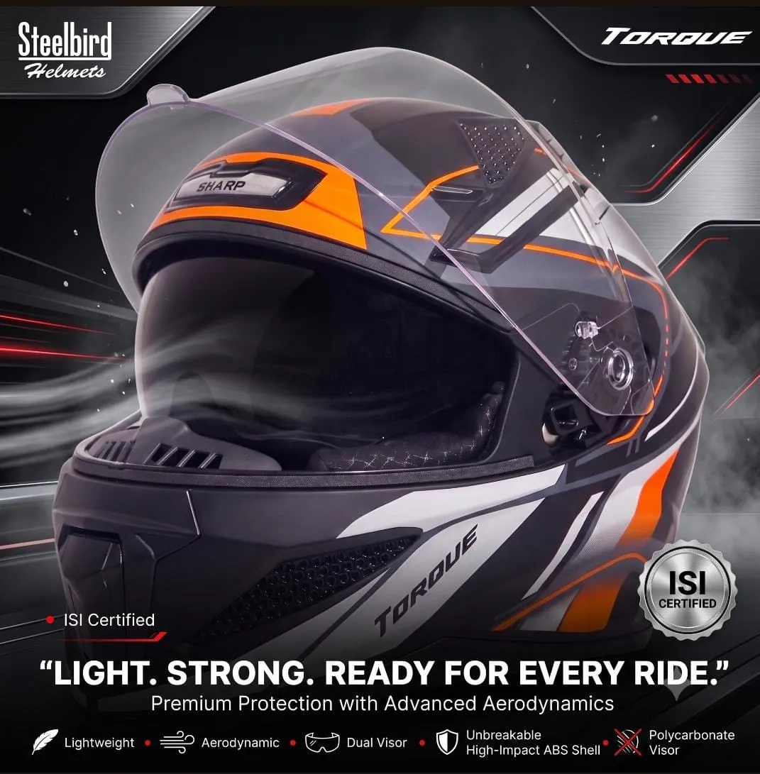 STEELBIRD SBH-25 SHARP ISS GLOSSY TORQUE BLACK/ORANGE WHITE C/V 600 MM