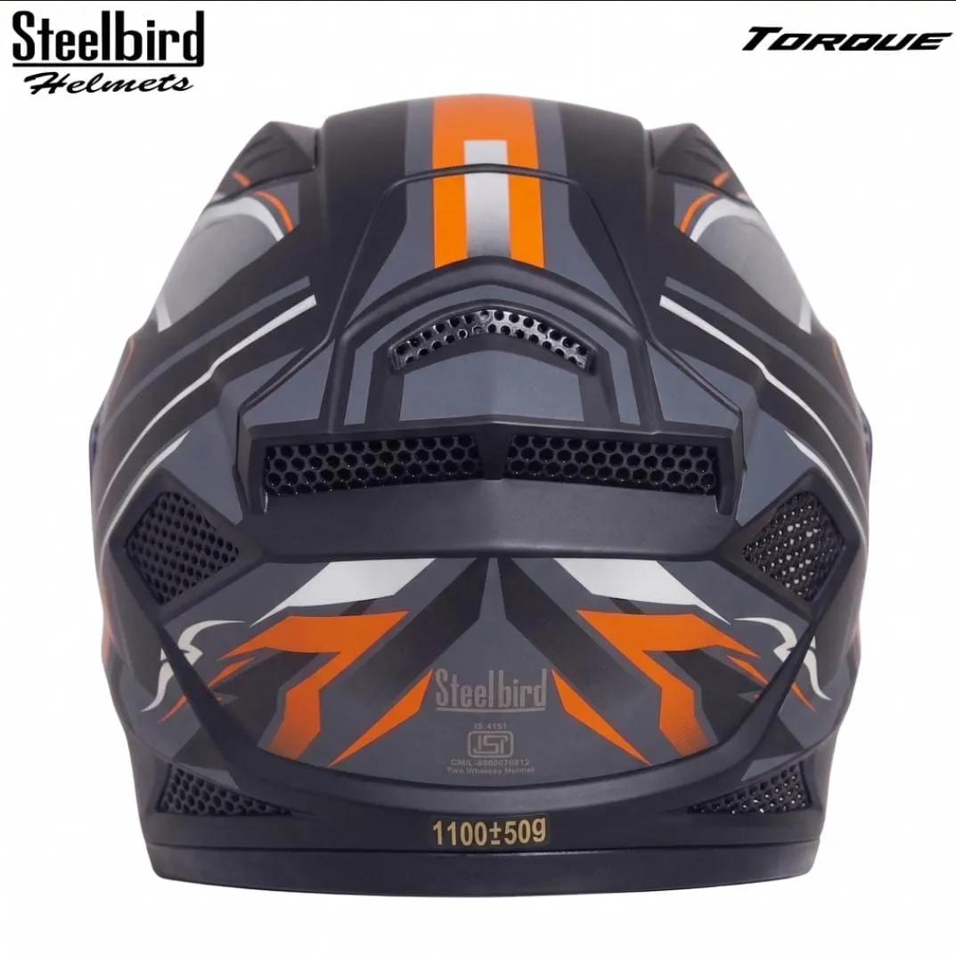 STEELBIRD SBH-25 SHARP ISS GLOSSY TORQUE BLACK/ORANGE WHITE C/V 600 MM
