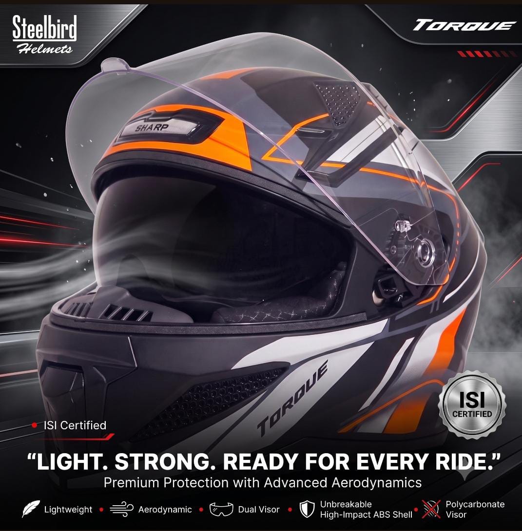 STEELBIRD SBH-25 SHARP ISS MATT TORQUE BLACK/ORANGE WHITE C/V 580 MM STEELBIRD SBH-25 SHARP ISS MATT TORQUE BLACK/ORANGE WHITE C/V 580 MM