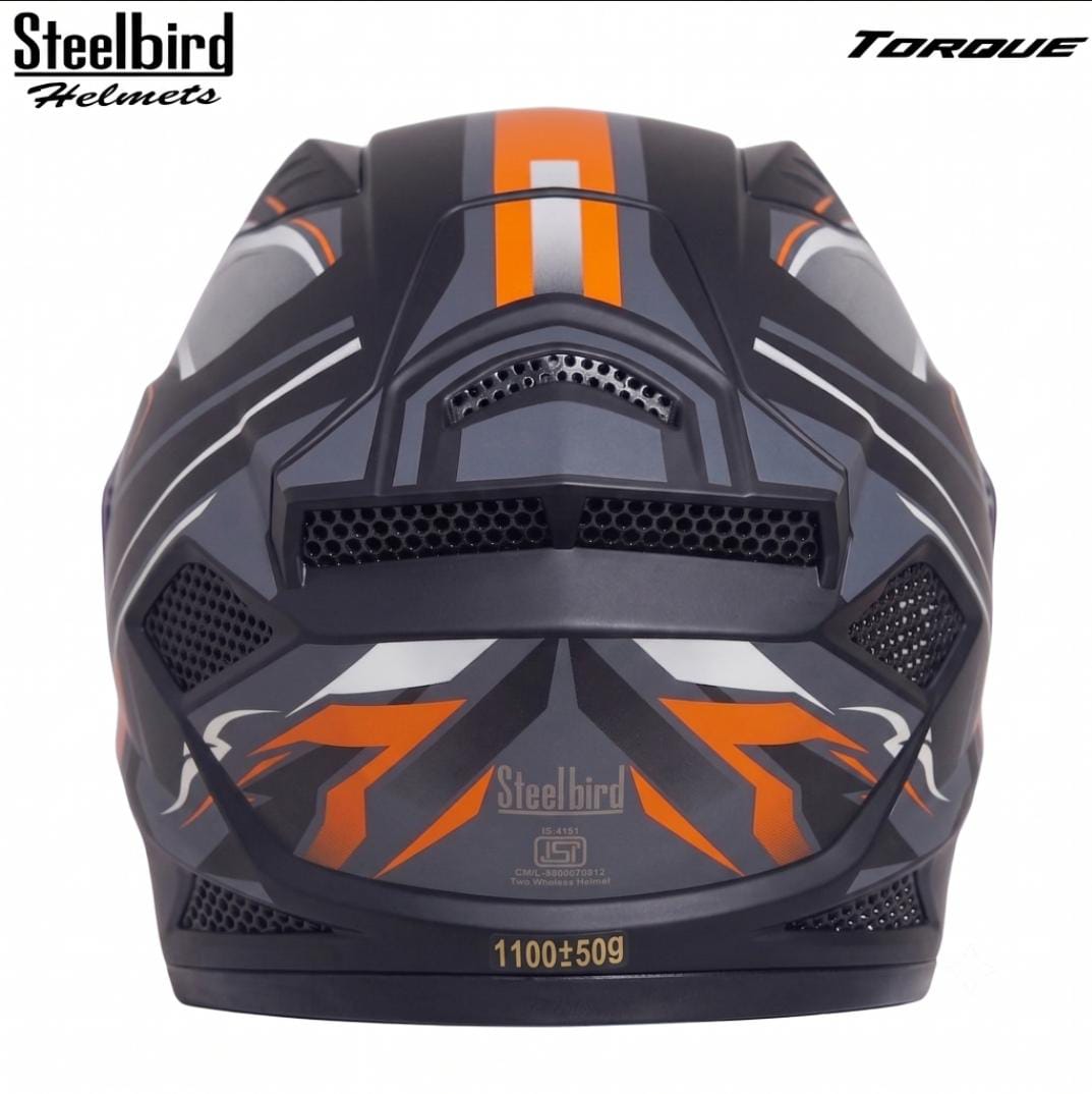 STEELBIRD SBH-25 SHARP ISS GLOSSY TORQUE BLACK/ORANGE WHITE C/V 580 MM STEELBIRD SBH-25 SHARP ISS GLOSSY TORQUE BLACK/ORANGE WHITE C/V 580 MM