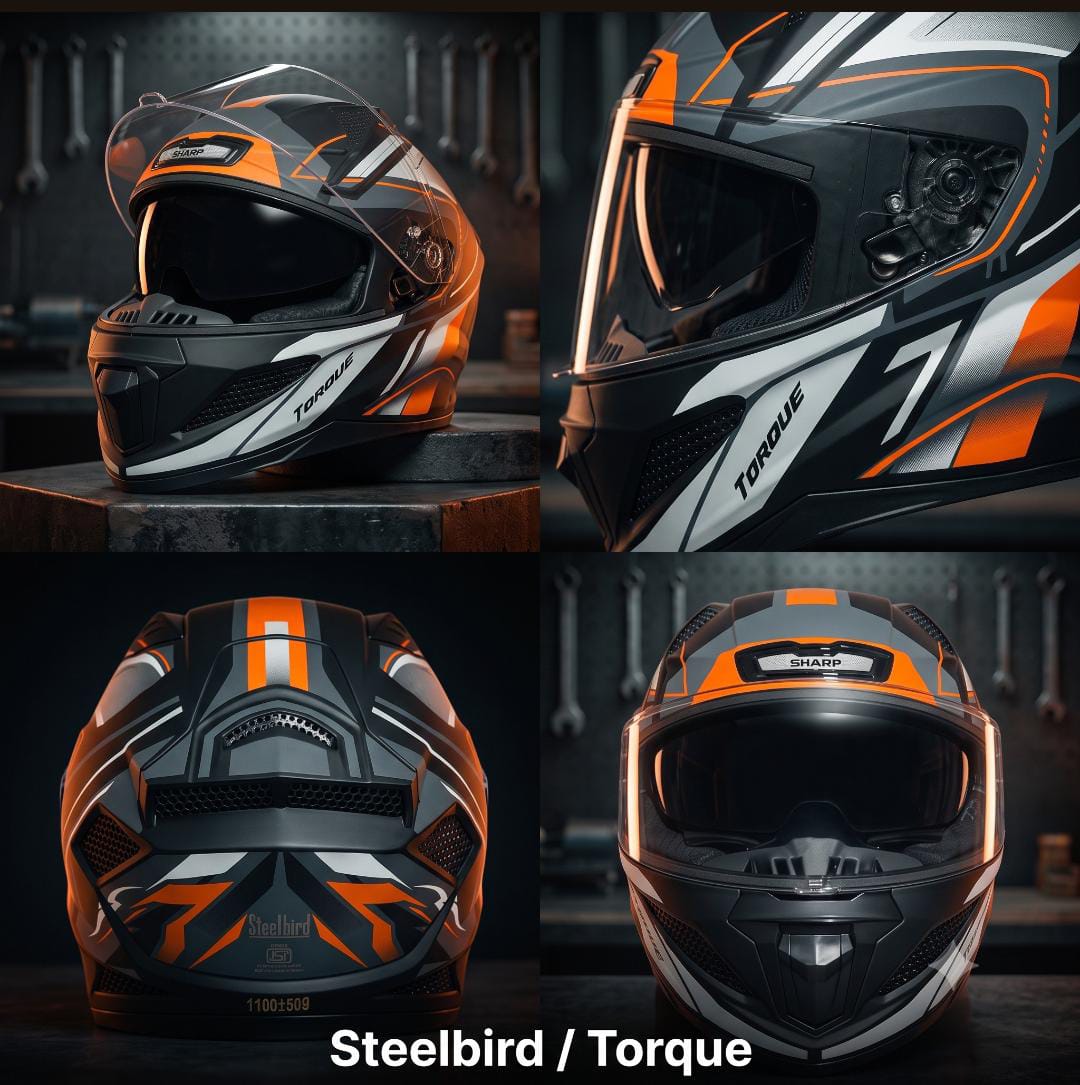 STEELBIRD SBH-25 SHARP ISS MATT TORQUE BLACK/ORANGE WHITE C/V 580 MM STEELBIRD SBH-25 SHARP ISS MATT TORQUE BLACK/ORANGE WHITE C/V 580 MM