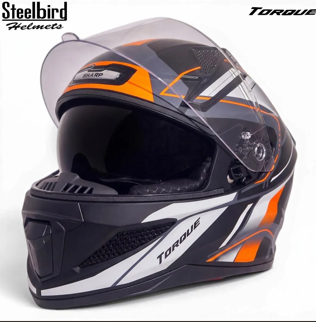 STEELBIRD SBH-25 SHARP ISS MATT TORQUE BLACK/ORANGE WHITE C/V 600 MM STEELBIRD SBH-25 SHARP ISS MATT TORQUE BLACK/ORANGE WHITE C/V 600 MM