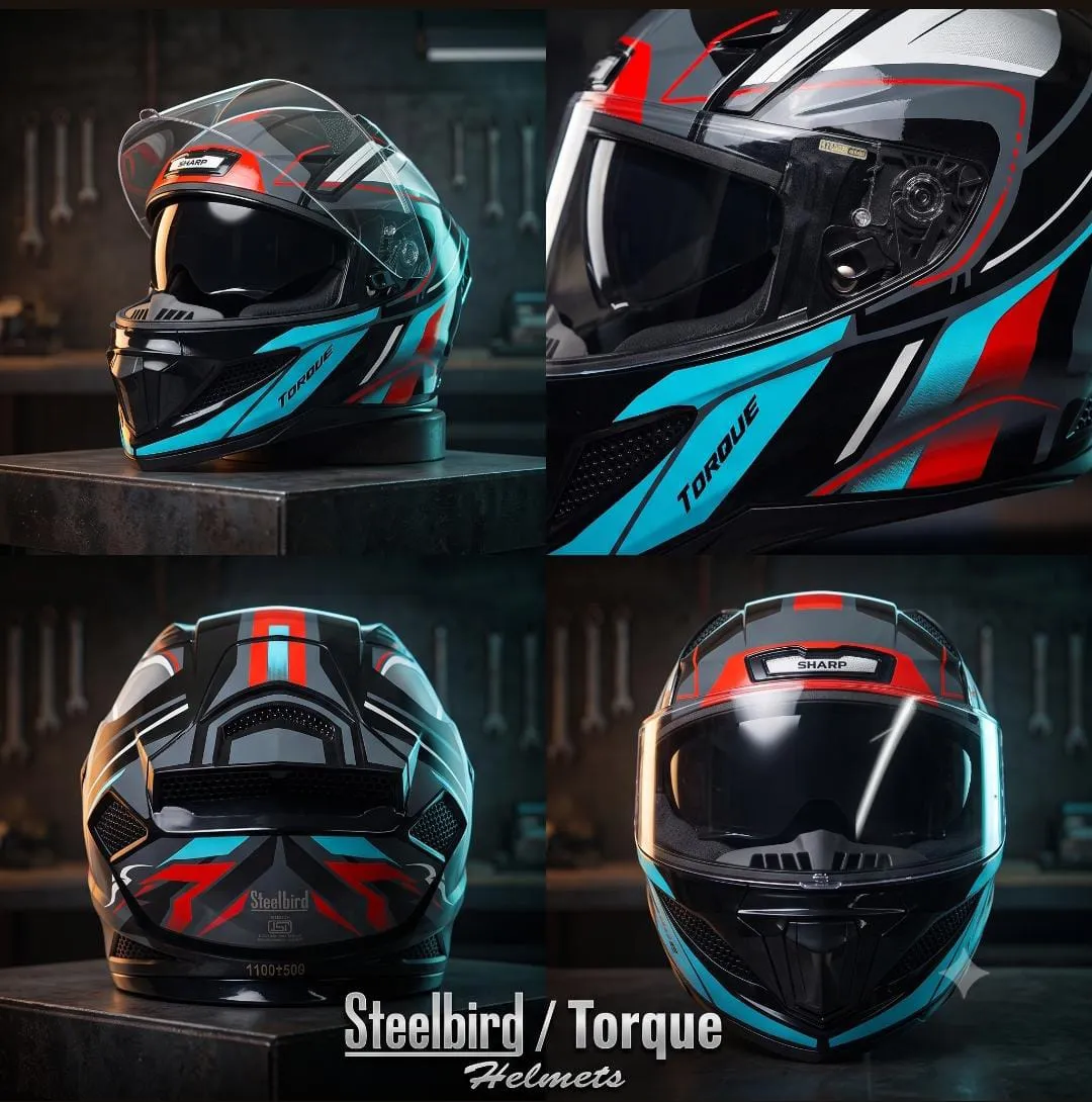 STEELBIRD SBH-25 SHARP ISS GLOSSY TORQUE BLACK/RED BLUE C/V 580 MM STEELBIRD SBH-25 SHARP ISS GLOSSY TORQUE BLACK/RED BLUE C/V 580 MM