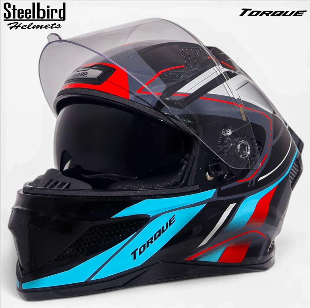 STEELBIRD SBH-25 SHARP ISS GLOSSY TORQUE BLACK/RED BLUE C/V 580 MM