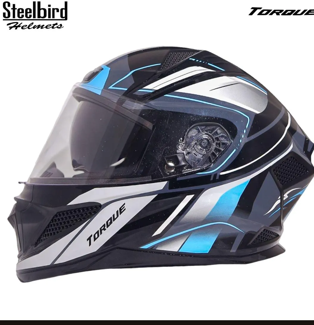 STEELBIRD SBH-25 SHARP ISS GLOSSY TORQUE BLACK/JAZZ BLUE WHITE C/V 600 MM STEELBIRD SBH-25 SHARP ISS GLOSSY TORQUE BLACK/JAZZ BLUE WHITE C/V 600 MM
