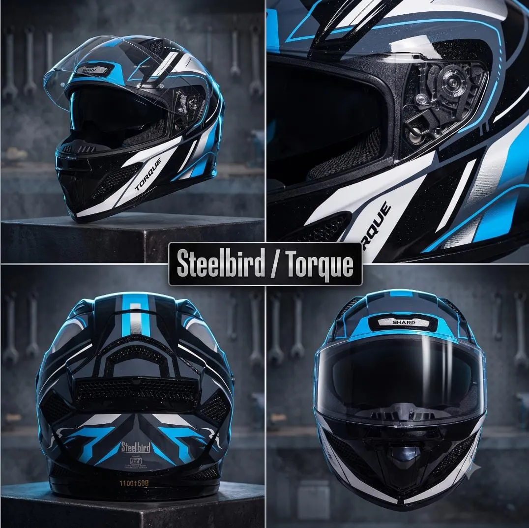 STEELBIRD SBH-25 SHARP ISS MATT TORQUE BLACK/JAZZ BLUE WHITE C/V 600 MM STEELBIRD SBH-25 SHARP ISS MATT TORQUE BLACK/JAZZ BLUE WHITE C/V 600 MM