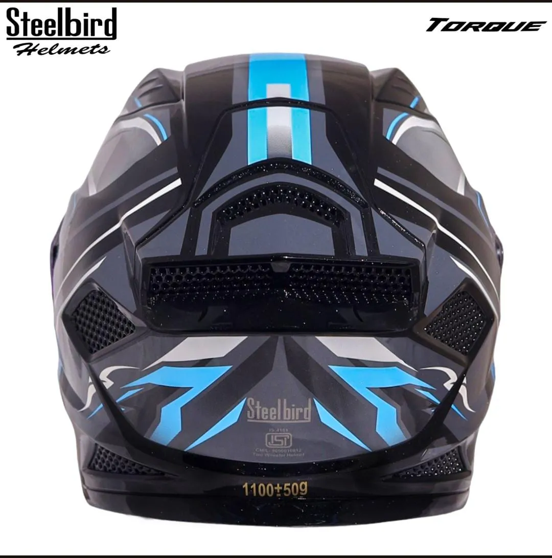 STEELBIRD SBH-25 SHARP ISS GLOSSY TORQUE BLACK/JAZZ BLUE WHITE C/V 580 MM STEELBIRD SBH-25 SHARP ISS GLOSSY TORQUE BLACK/JAZZ BLUE WHITE C/V 580 MM