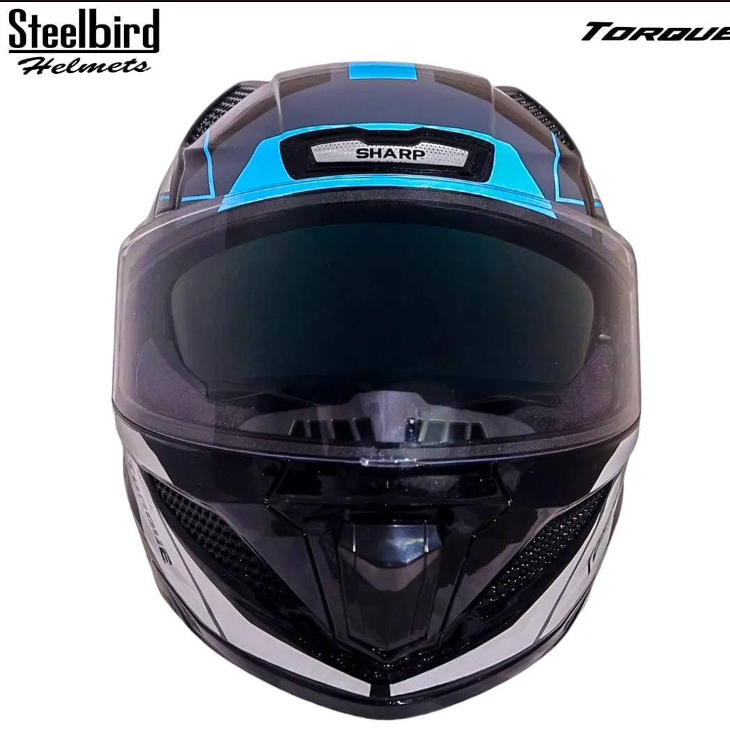STEELBIRD SBH-25 SHARP ISS GLOSSY TORQUE BLACK/JAZZ BLUE WHITE C/V 600 MM STEELBIRD SBH-25 SHARP ISS GLOSSY TORQUE BLACK/JAZZ BLUE WHITE C/V 600 MM