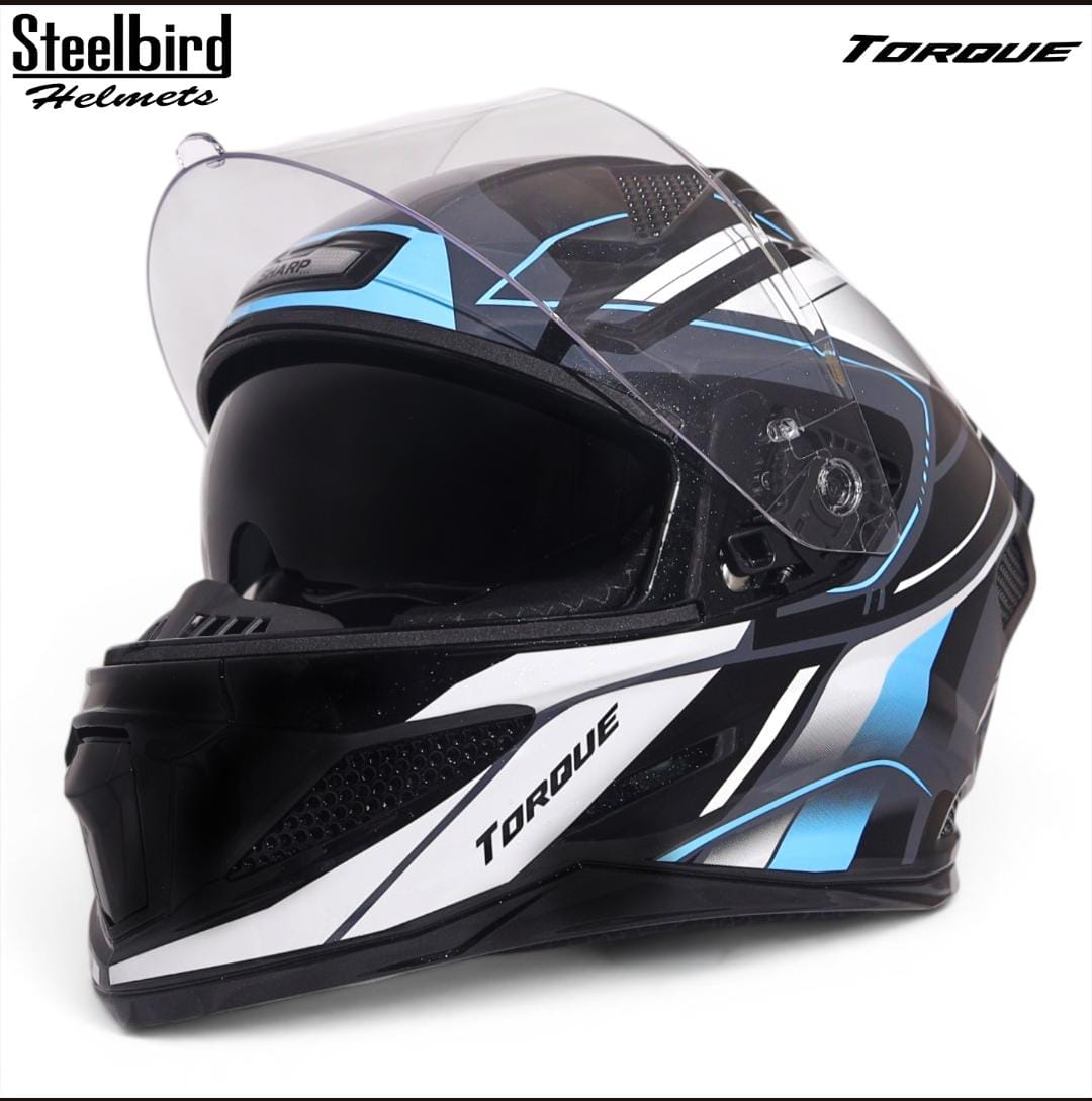 STEELBIRD SBH-25 SHARP ISS MATT TORQUE BLACK/JAZZ BLUE WHITE C/V 600 MM STEELBIRD SBH-25 SHARP ISS MATT TORQUE BLACK/JAZZ BLUE WHITE C/V 600 MM