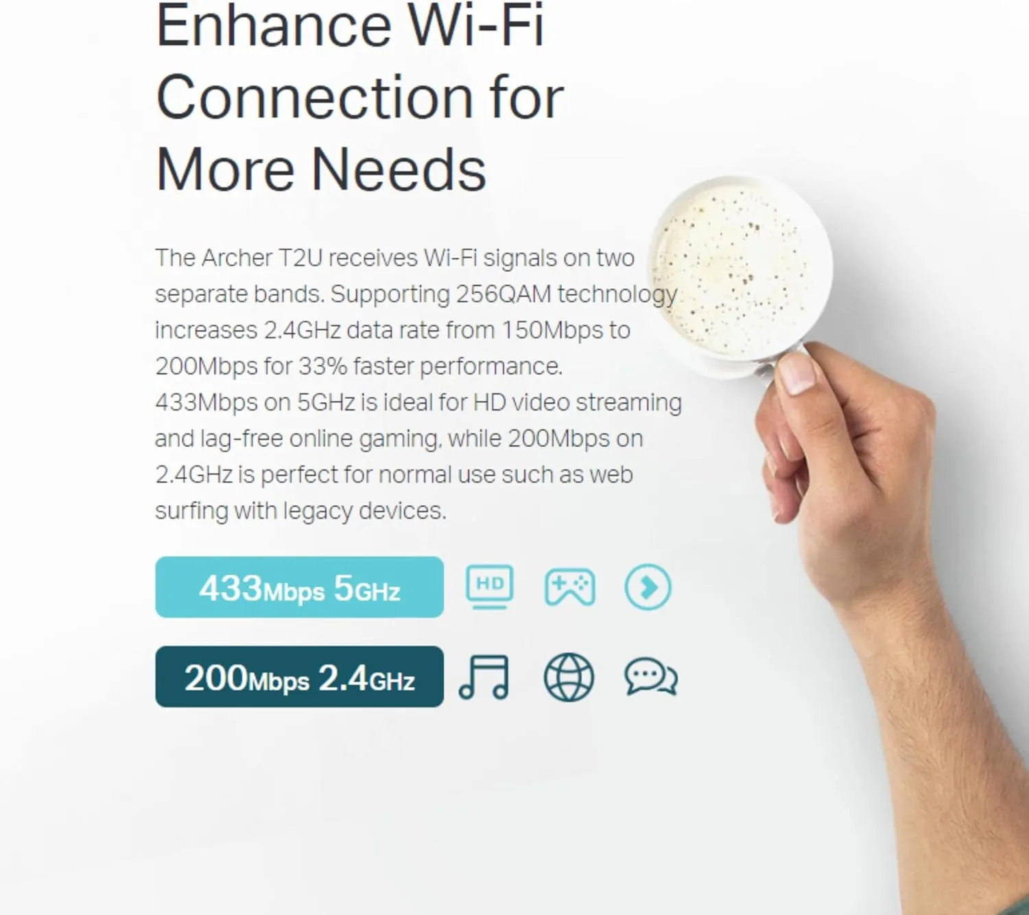 TP-Link Archer T2U 11AC USB WiFi Adapter - Dual Band 2.4G/5G AC600 Wireless Network Card, WiFi Dongle, Mini size
