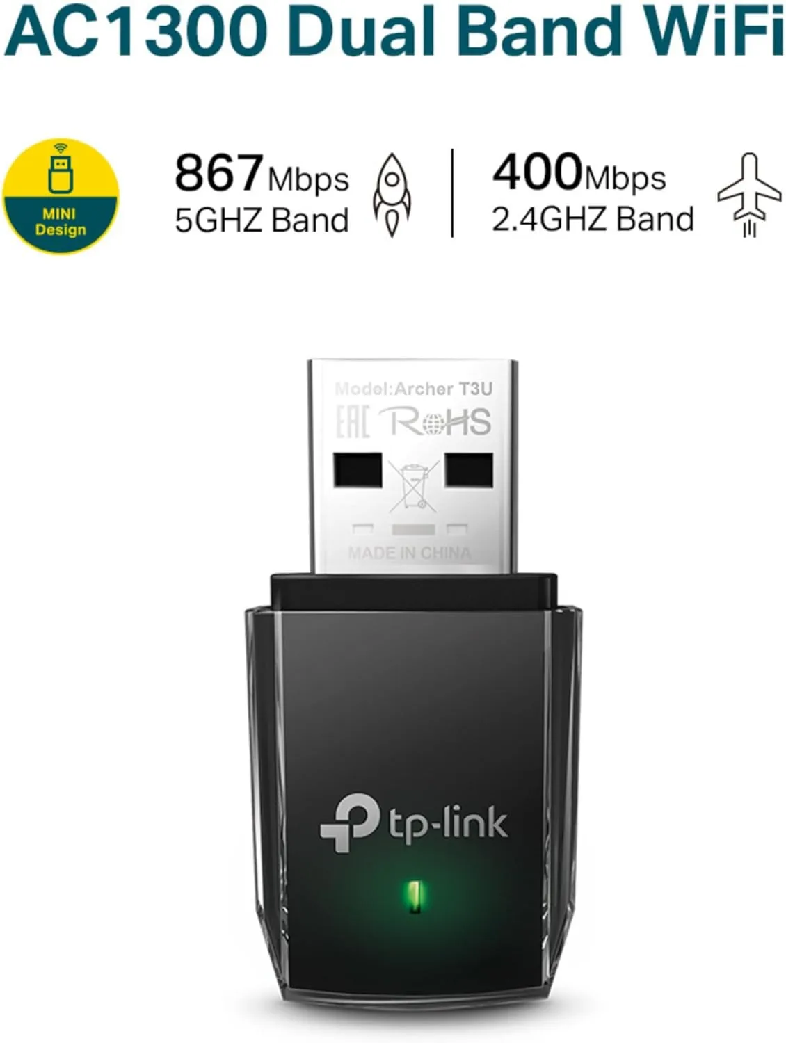 TP-Link Archer T2U 11AC USB WiFi Adapter - Dual Band 2.4G/5G AC600 Wireless Network Card, WiFi Dongle, Mini size