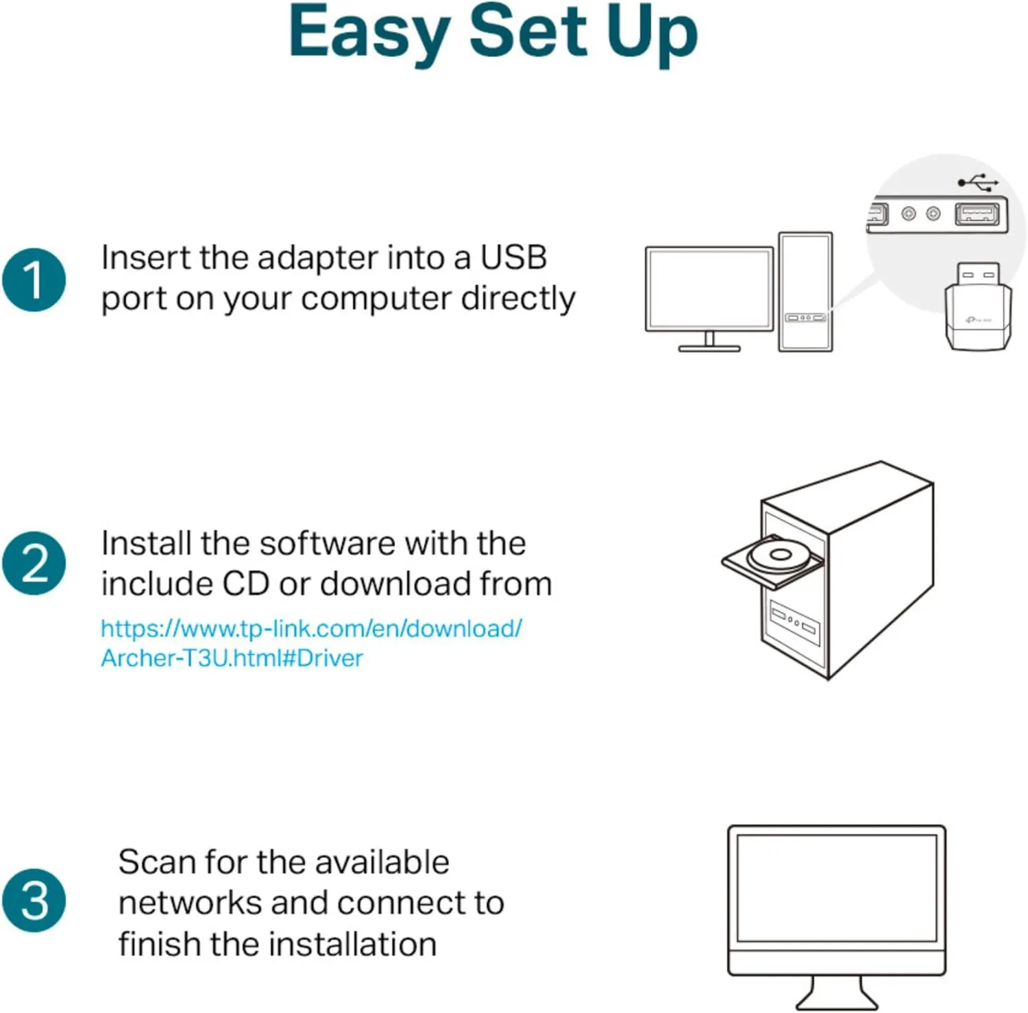 TP-Link Archer T2U 11AC USB WiFi Adapter - Dual Band 2.4G/5G AC600 Wireless Network Card, WiFi Dongle, Mini size