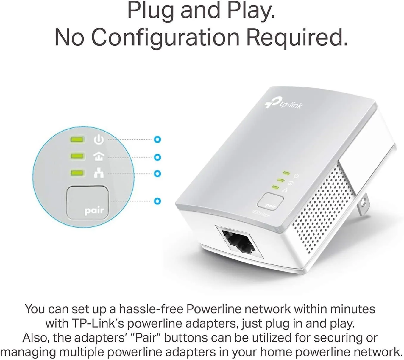TP-Link AV600 Powerline Ethernet Adapter Kit - Gigabit Port, Plug Pair &Play, Power Saving