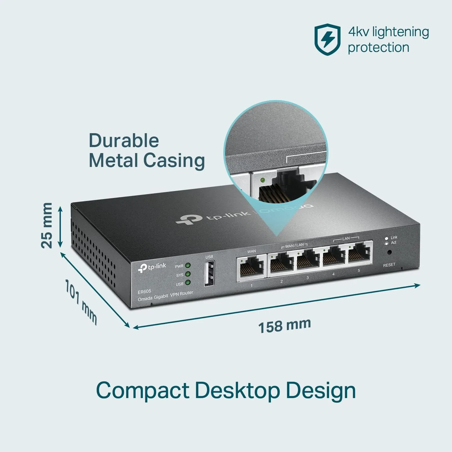 TP-Link ER605 V2 Wired Gigabit VPN Router, Up to 3 WAN Ethernet Ports + 1 USB WAN, SPI Firewall SMB Router