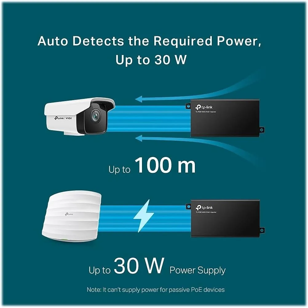 TP-Link TL-PoE160S | 802.3at/af Gigabit PoE Injector | Non-PoE to PoE Adapter | Supplies PoE (15.4W) or PoE+ (30W) | Plug
