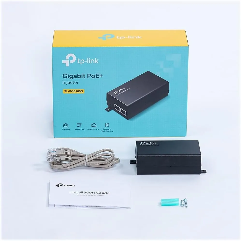 TP-Link TL-PoE160S | 802.3at/af Gigabit PoE Injector | Non-PoE to PoE Adapter | Supplies PoE (15.4W) or PoE+ (30W) | Plug
