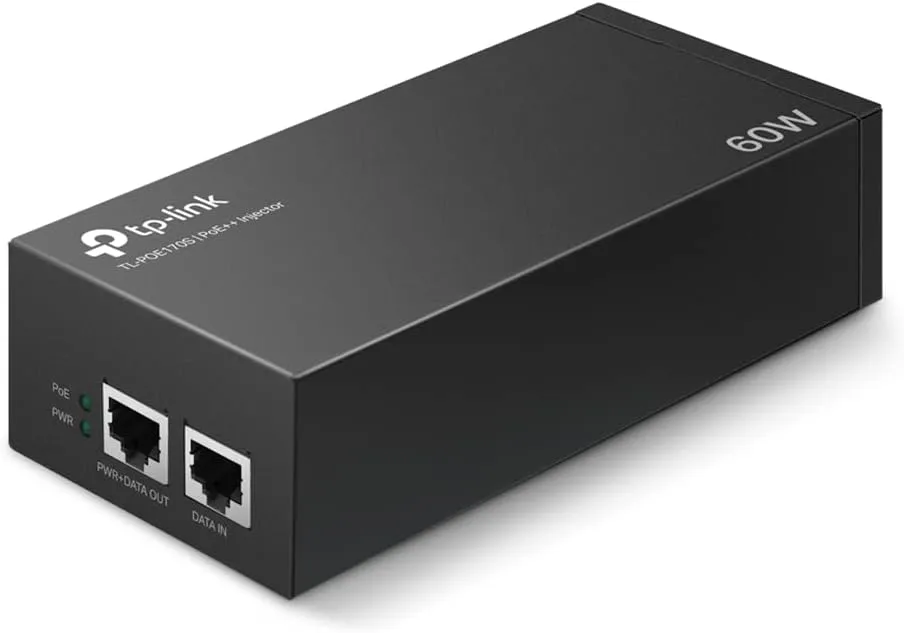 TP-Link TL-PoE170S 802.3at/af/bt Gigabit PoE Injector Non-PoE to PoE Adapter Supplies up to 60W (PoE++) Plug & Play Desktop/Wall-Mount Distance Up to 328 ft. UL Certified, Black
