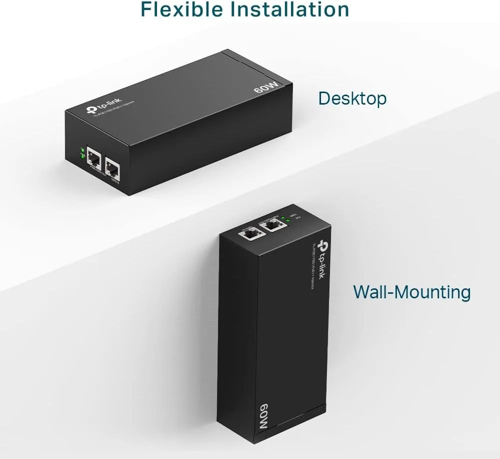 TP-Link TL-PoE170S 802.3at/af/bt Gigabit PoE Injector Non-PoE to PoE Adapter Supplies up to 60W (PoE++) Plug & Play Desktop/Wall-Mount Distance Up to 328 ft. UL Certified, Black