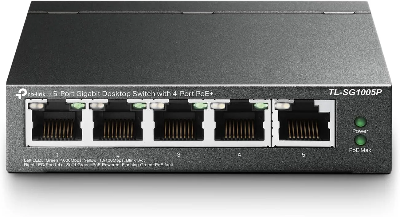 TP-Link TL-SG1005P, 5 Port Gigabit PoE Switch, 4 PoE+ Ports @65W, Desktop, Fanless