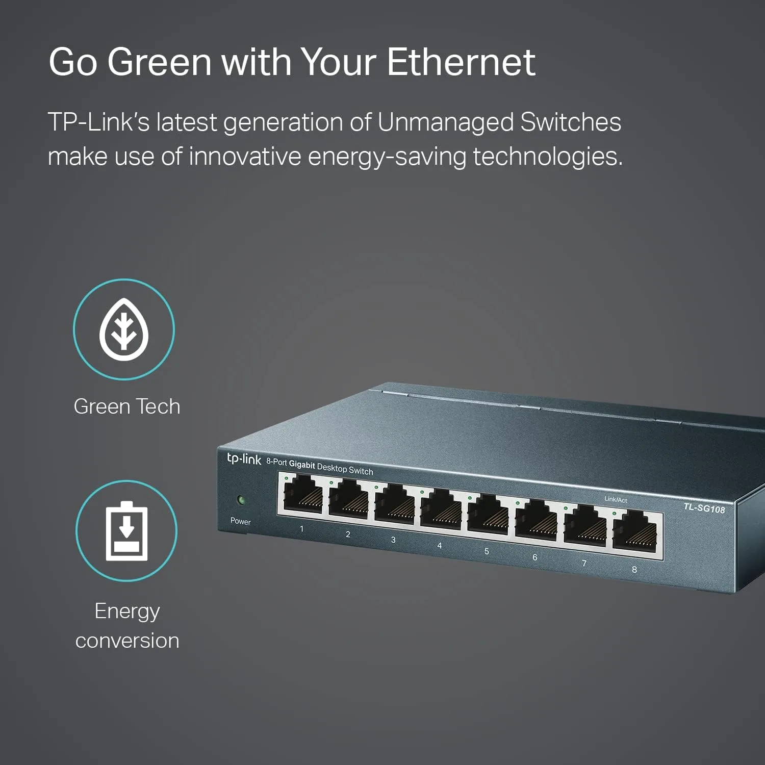 TP-Link TL-SG108 8 Port Gigabit Unmanaged Ethernet Network Switch, Ethernet Splitter Plug & Play Fanless Metal Design