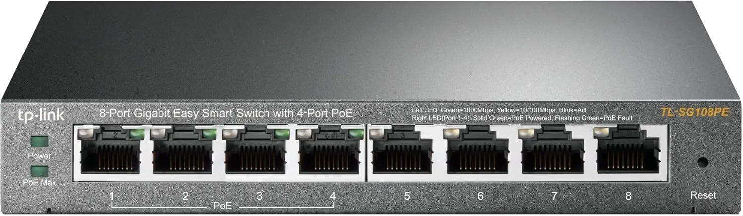 TP-Link TL-SG108PE 8-Port Gigabit PoE Easy Smart Switch with 4 PoE+ Ports