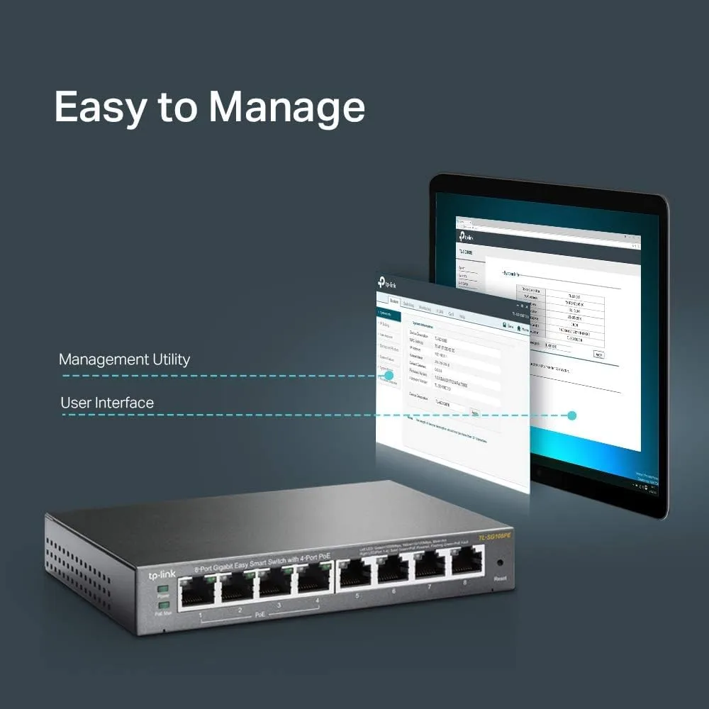 TP-Link TL-SG108PE 8-Port Gigabit PoE Easy Smart Switch with 4 PoE+ Ports