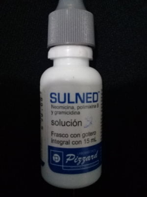 SULNED Sol. Oft. Fco. Gotero 15 ML. 1.75mg-5000u-25mcg/1 ML. Neomicina+Polimixina-B+Gramicidina (DF) RX*