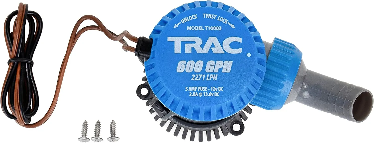 Trac Outdoors 600 GPH Bilge Pump - Ideal for All Watercraft - Designed for Easy Installation and Retrofitting (69300)