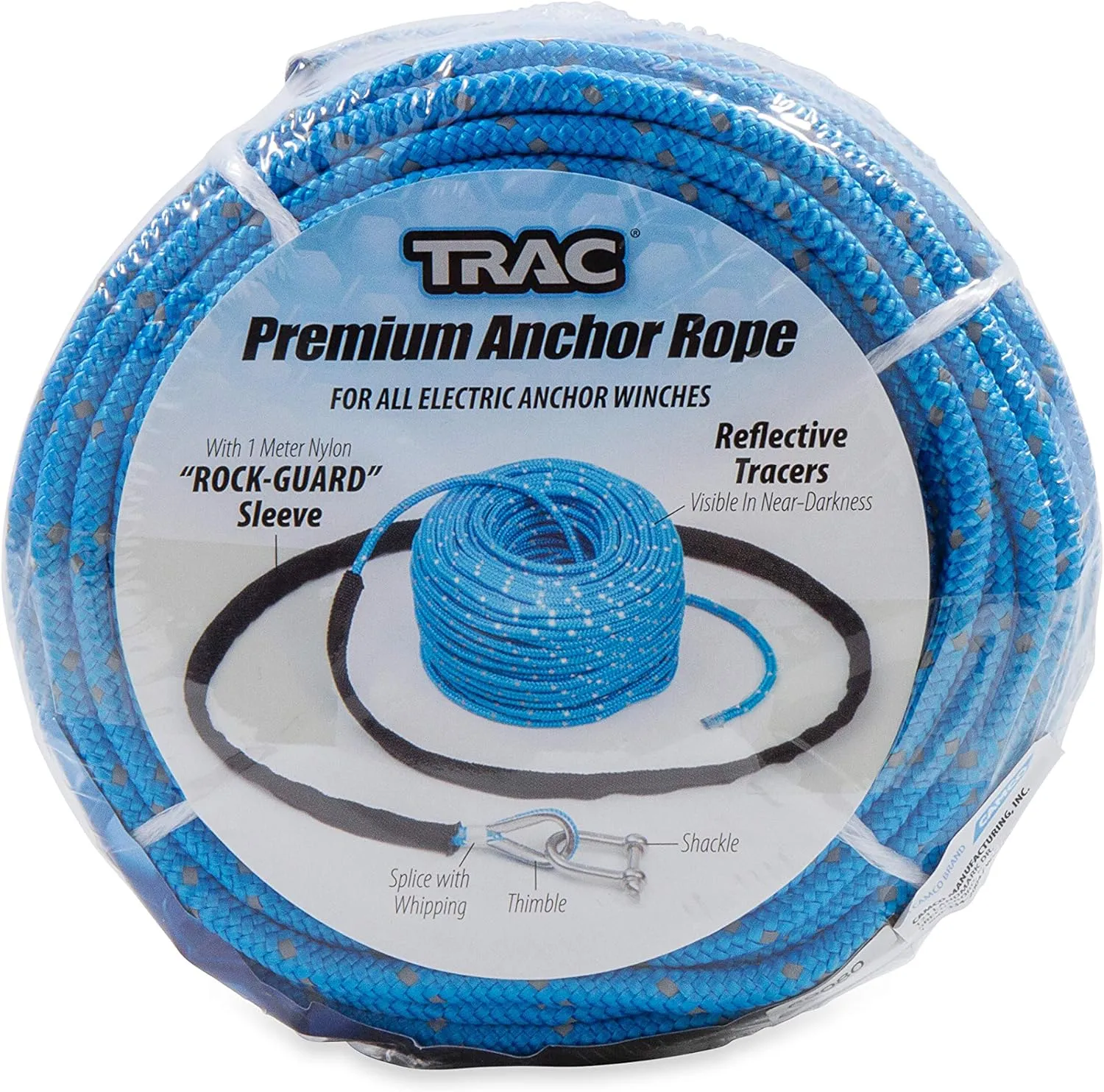 Camco Trac Outdoor 100ft Anchor Rope | Features an 800 lb. Break Strength | Includes a Stainless Steel Anchor Shackle (69080)