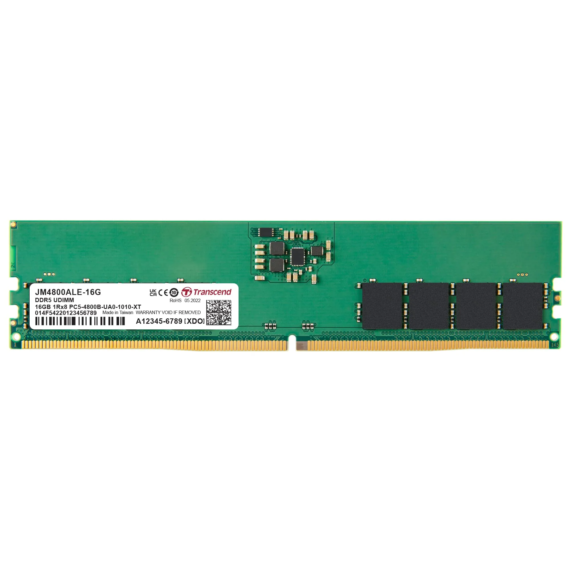 TRANSCEND 16GB DDR5 UDIMM Desktop RAM Module, On-die ECC, 288-pin, 1.1V