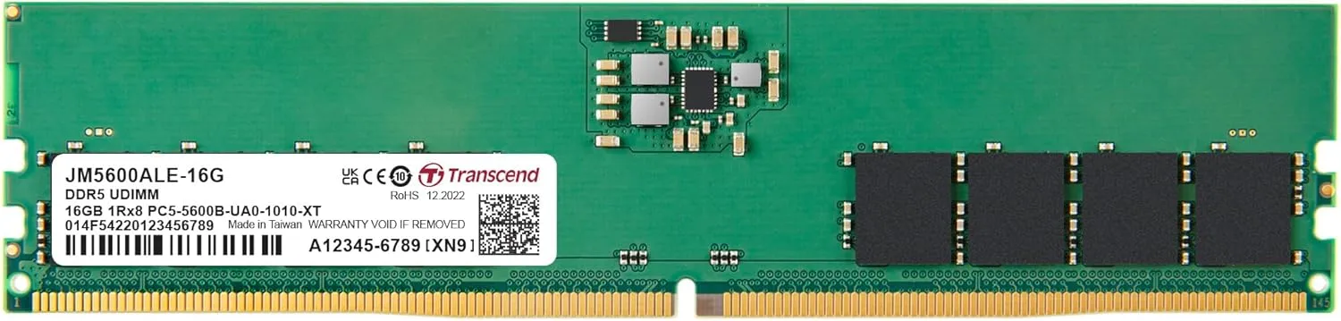 TRANSCEND 16GB DDR5 UDIMM Desktop RAM Module, On-die ECC, 288-pin, 1.1V
