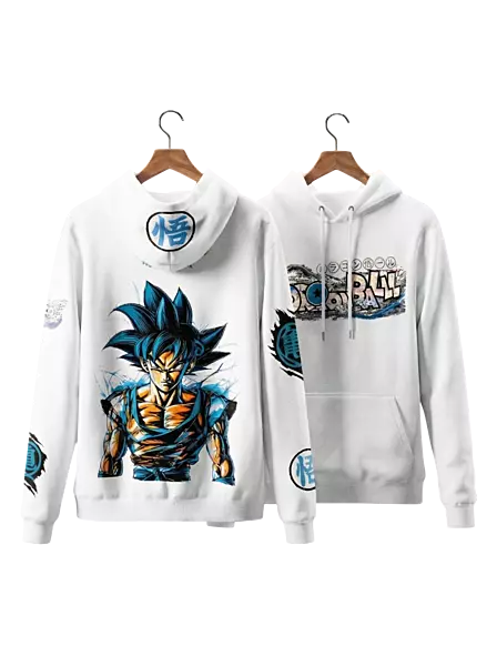 Dragon Ball Goku Graphic Hoodie – Mens White Anime Streetwear