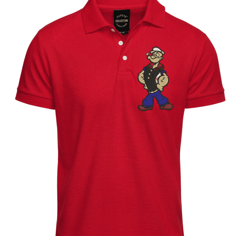 Popeye Embroidered Mens Red Polo Shirt