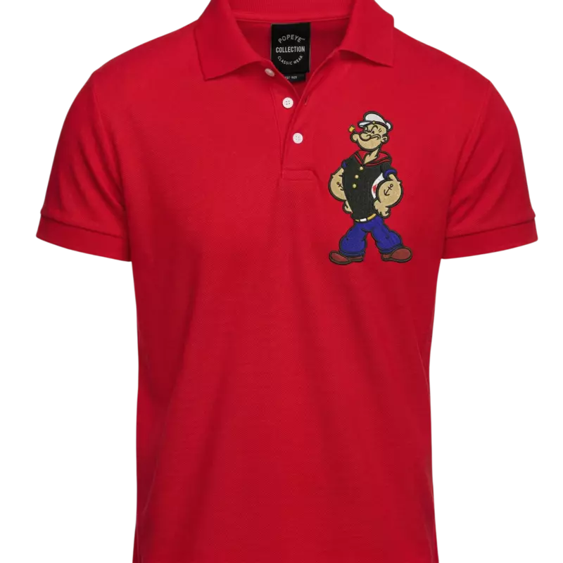 Popeye Embroidered Mens Red Polo Shirt