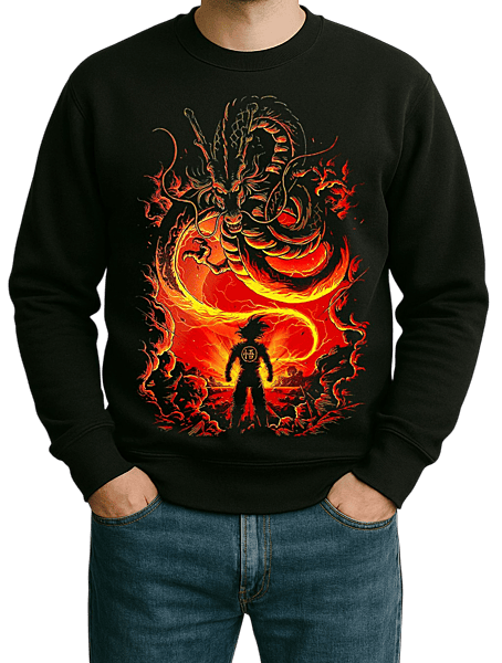 The Eternal Dragon's Call: Premium Shenron & Saiyan Mens Black Sweatshirt